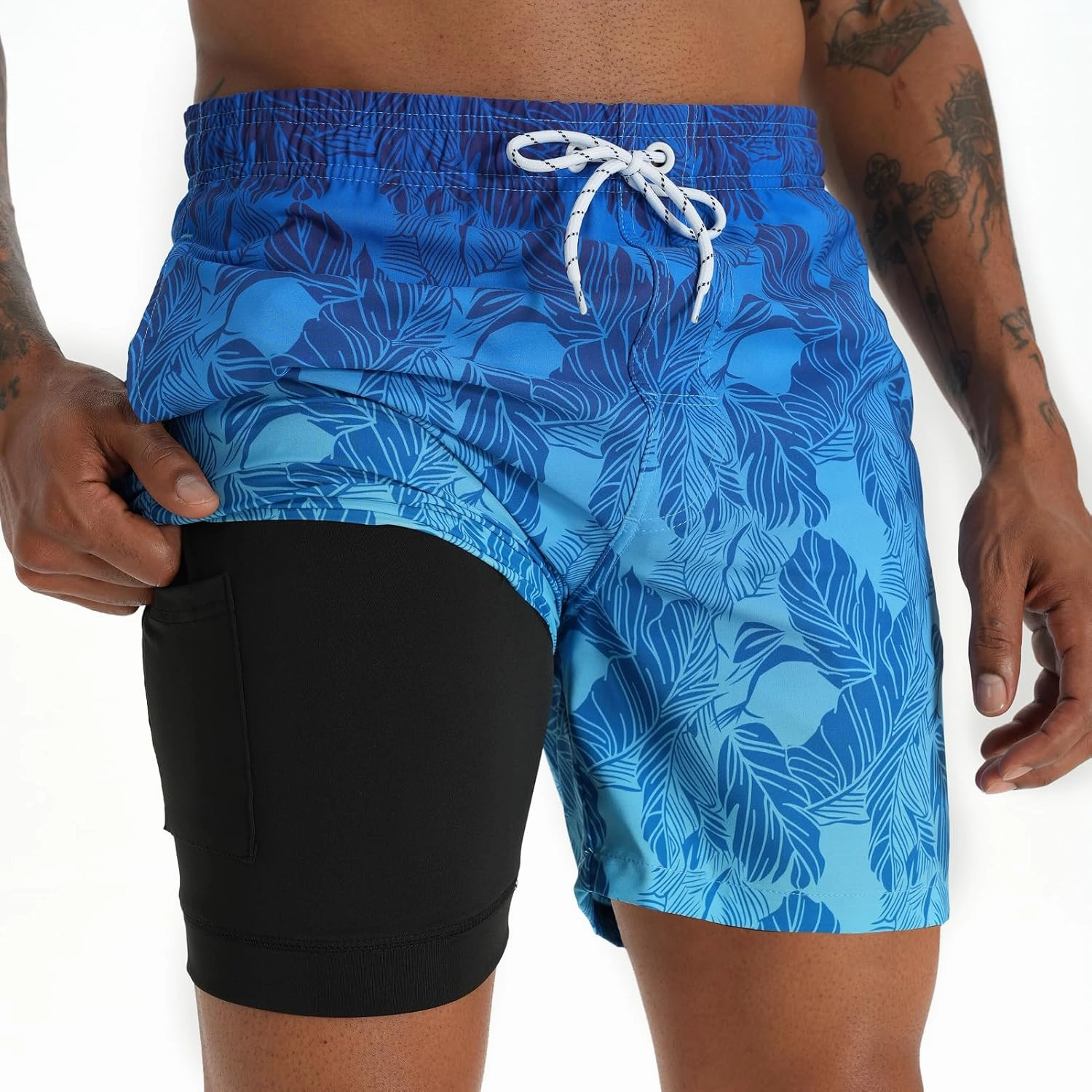 zeetoo Mens Swim Trunks with Compression Liner 5.5" Inseam Swim Shorts Quick Dry Shorts