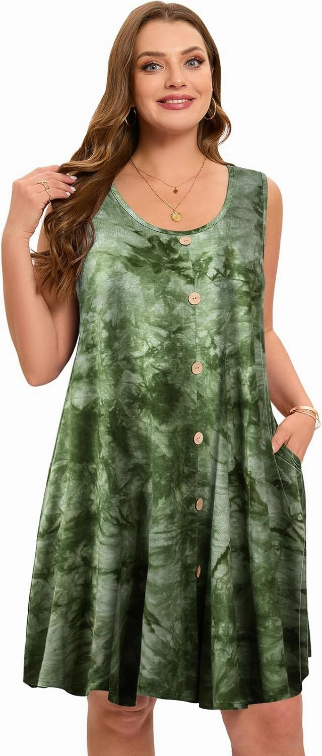 ZENNILO Women's Casual Dresses Tshirt Dresses Plus Size Summer Dresses V Neck Beach Cover Up Sundress with Pockets