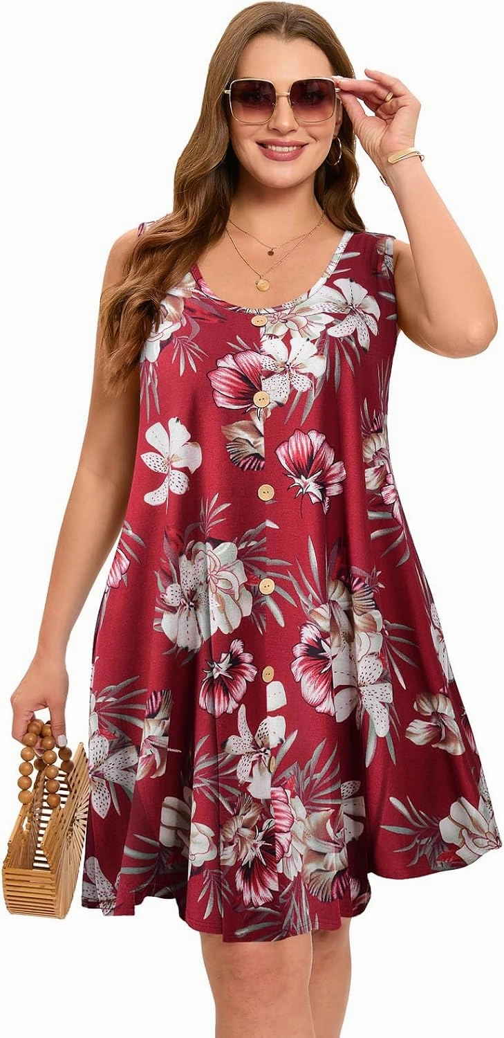ZENNILO Women's Casual Dresses Tshirt Dresses Plus Size Summer Dresses V Neck Beach Cover Up Sundress with Pockets