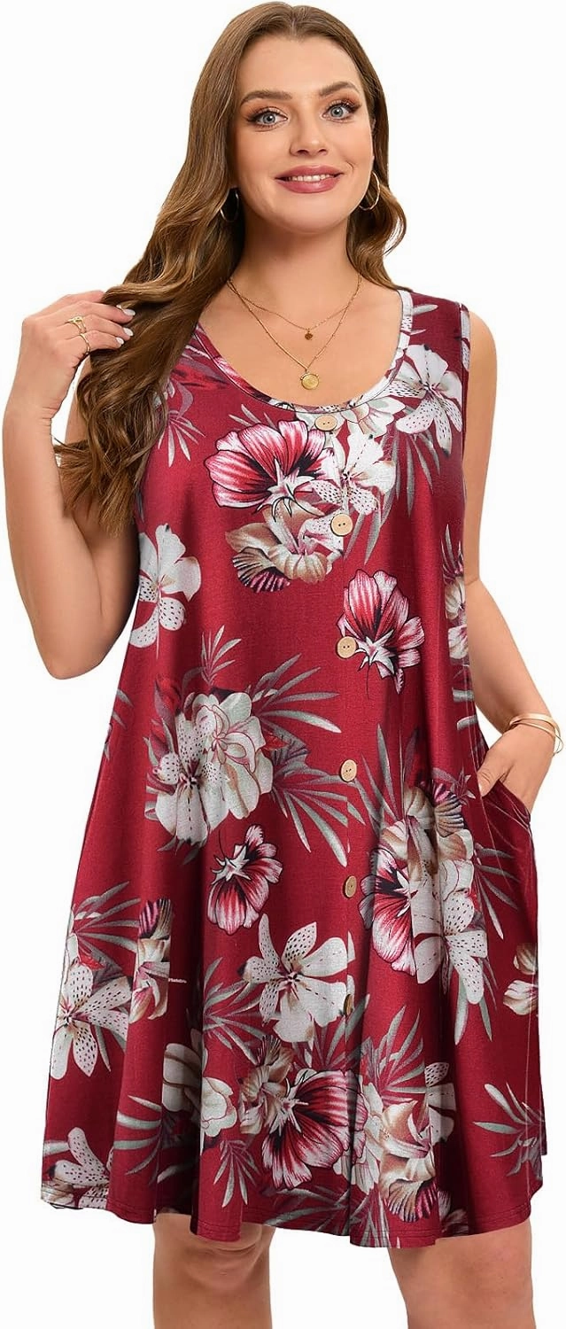 ZENNILO Women's Casual Dresses Tshirt Dresses Plus Size Summer Dresses V Neck Beach Cover Up Sundress with Pockets