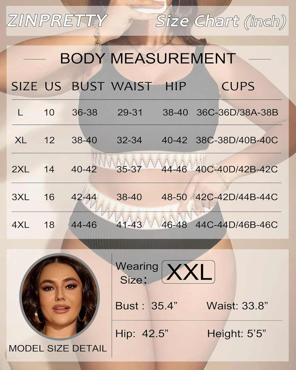 ZINPRETTY High Waisted Bikini Sets Plus Size Tummy Control Swimsuits for Women 2025 Two Piece Full Coverage Bathing Suits