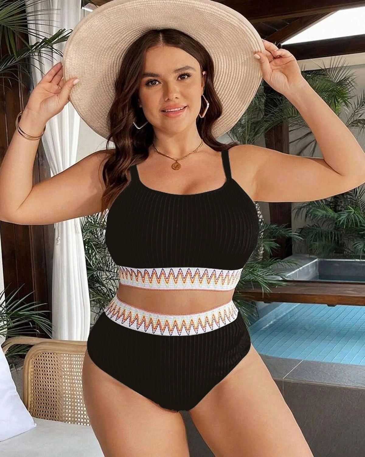 ZINPRETTY High Waisted Bikini Sets Plus Size Tummy Control Swimsuits for Women 2025 Two Piece Full Coverage Bathing Suits