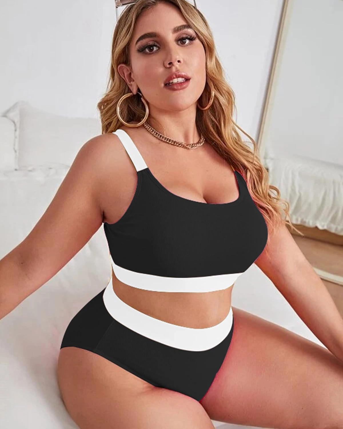 ZINPRETTY High Waisted Bikini Sets Plus Size Tummy Control Swimsuits for Women 2025 Two Piece Full Coverage Bathing Suits