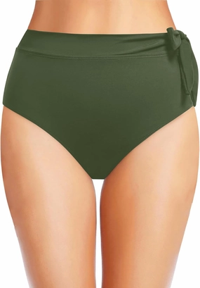Zmart High Waisted Bikini Bottoms - Women's Full Coverage Bathing Suit Tummy Control Swimsuit with Tie Side Knot Bottom