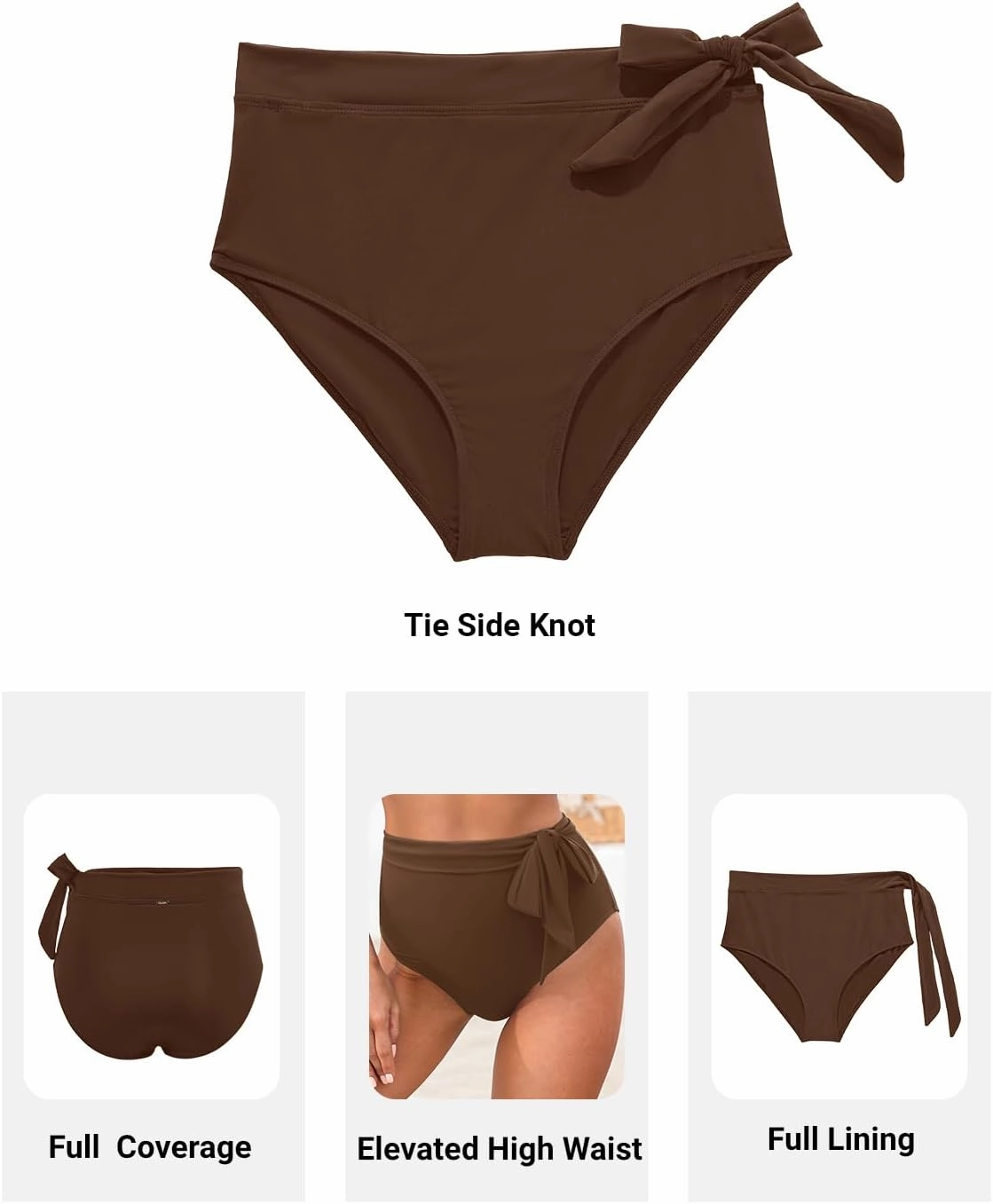 Zmart High Waisted Bikini Bottoms - Women's Full Coverage Bathing Suit Tummy Control Swimsuit with Tie Side Knot Bottom