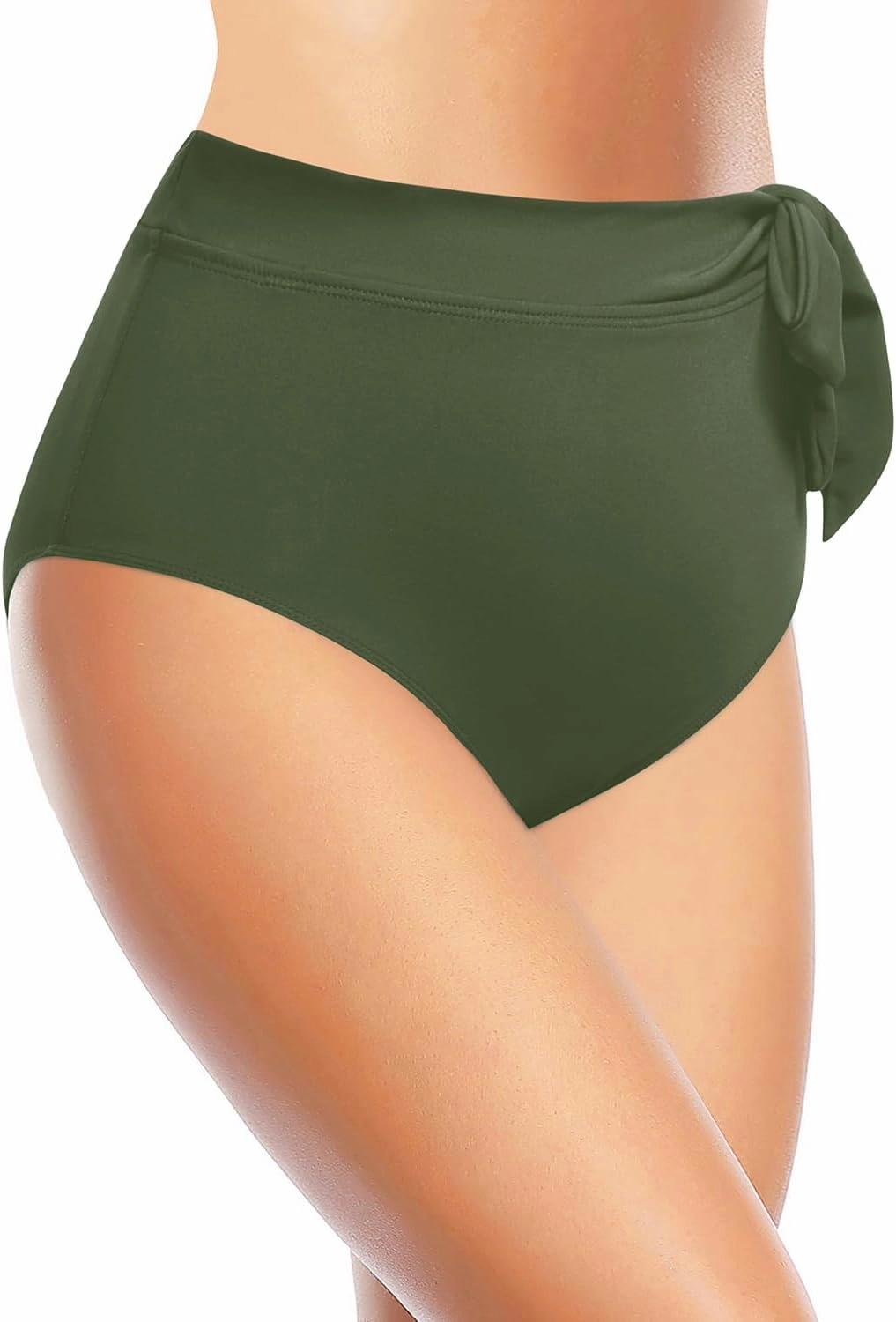 Zmart High Waisted Bikini Bottoms - Women's Full Coverage Bathing Suit Tummy Control Swimsuit with Tie Side Knot Bottom
