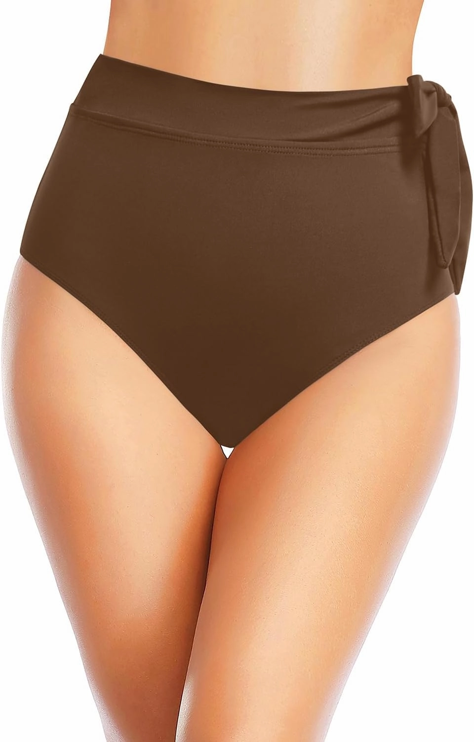 Zmart High Waisted Bikini Bottoms - Women's Full Coverage Bathing Suit Tummy Control Swimsuit with Tie Side Knot Bottom