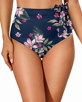 Zmart High Waisted Bikini Bottoms - Women's Full Coverage Bathing Suit Tummy Control Swimsuit with Tie Side Knot Bottom