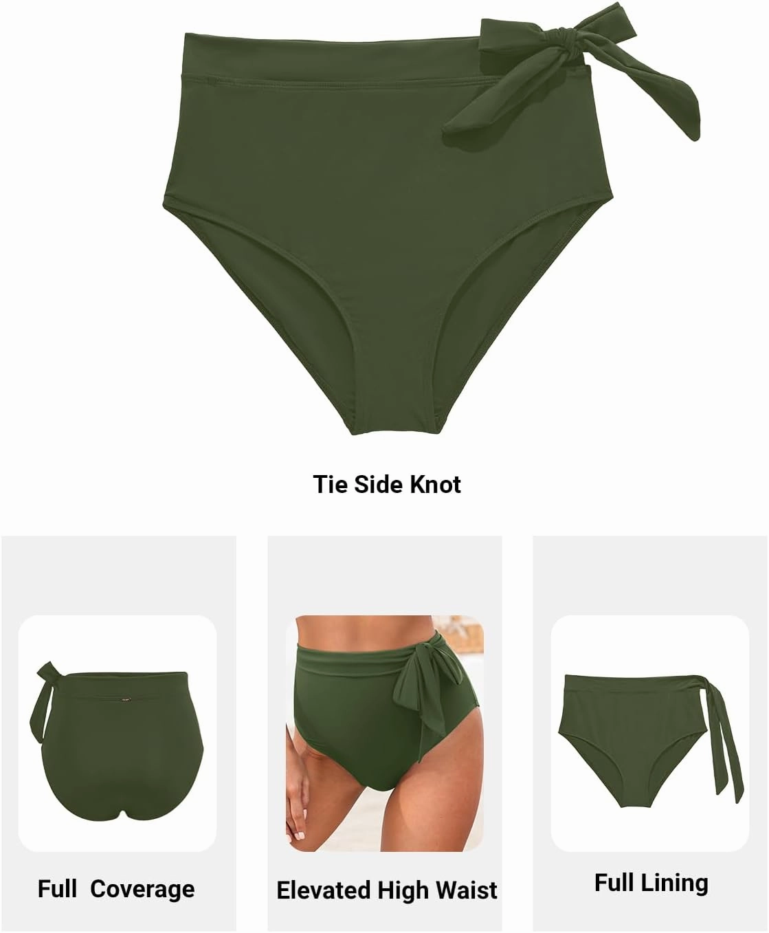 Zmart High Waisted Bikini Bottoms - Women's Full Coverage Bathing Suit Tummy Control Swimsuit with Tie Side Knot Bottom