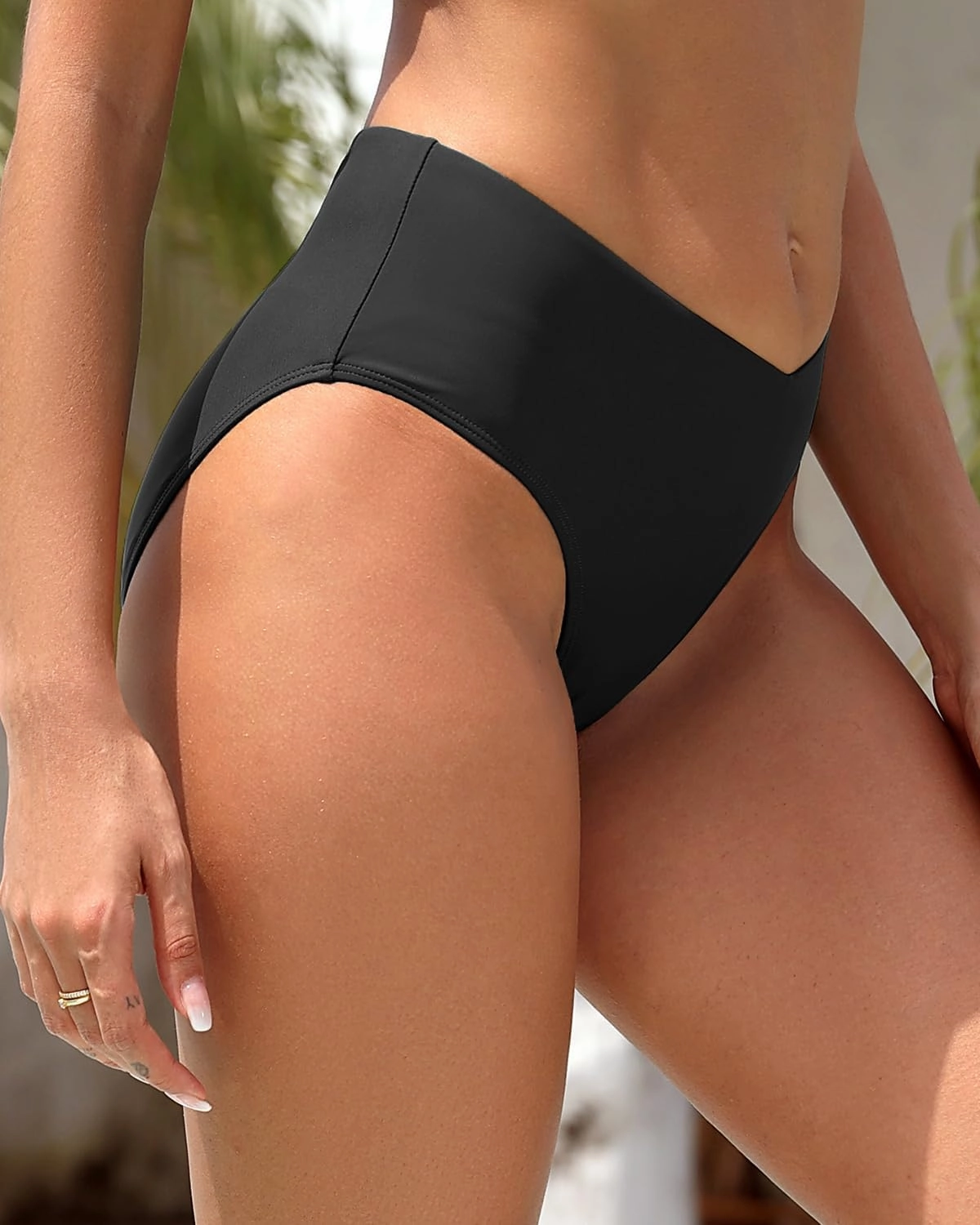 Zmart Mid Rise Bikini Bottoms - Women's Moderate-Full Coverage Bathing Suit V Cut Swimsuit Bottom
