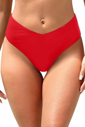 Zmart Mid Rise Bikini Bottoms - Women's Moderate-Full Coverage Bathing Suit V Cut Swimsuit Bottom