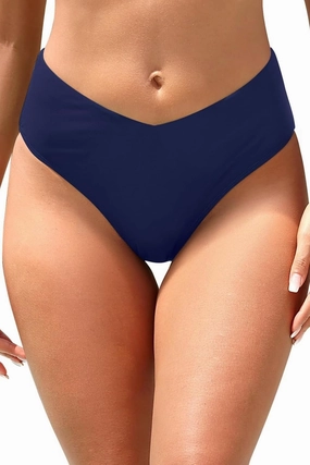 Zmart Mid Rise Bikini Bottoms - Women's Moderate-Full Coverage Bathing Suit V Cut Swimsuit Bottom