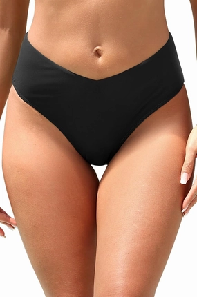 Zmart Mid Rise Bikini Bottoms - Women's Moderate-Full Coverage Bathing Suit V Cut Swimsuit Bottom