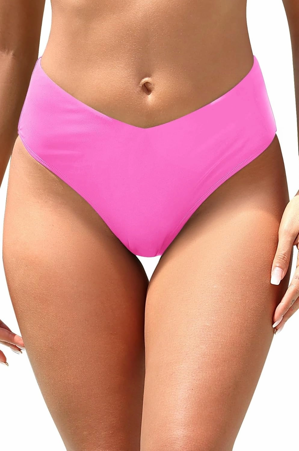 Zmart Mid Rise Bikini Bottoms - Women's Moderate-Full Coverage Bathing Suit V Cut Swimsuit Bottom