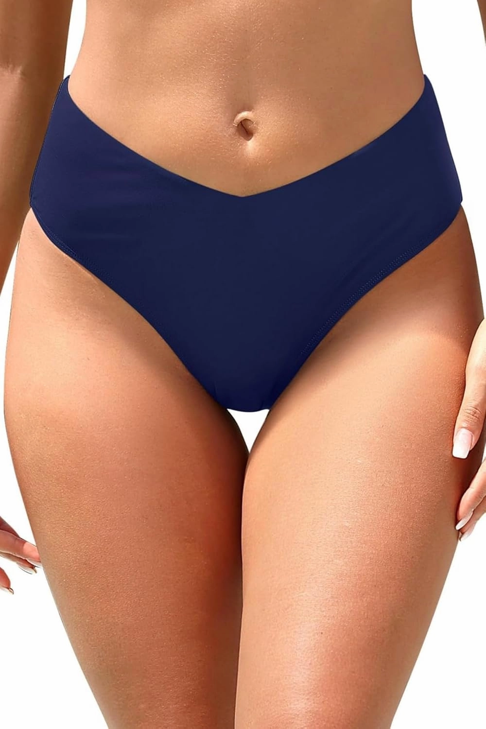 Zmart Mid Rise Bikini Bottoms - Women's Moderate-Full Coverage Bathing Suit V Cut Swimsuit Bottom