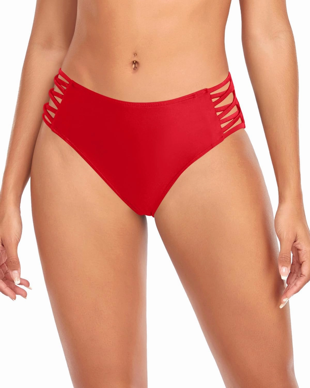 Zmart Strappy Bikini Bottoms - Women's Full Coverage Bathing Suit Mid Waist Swimsuit Bottom