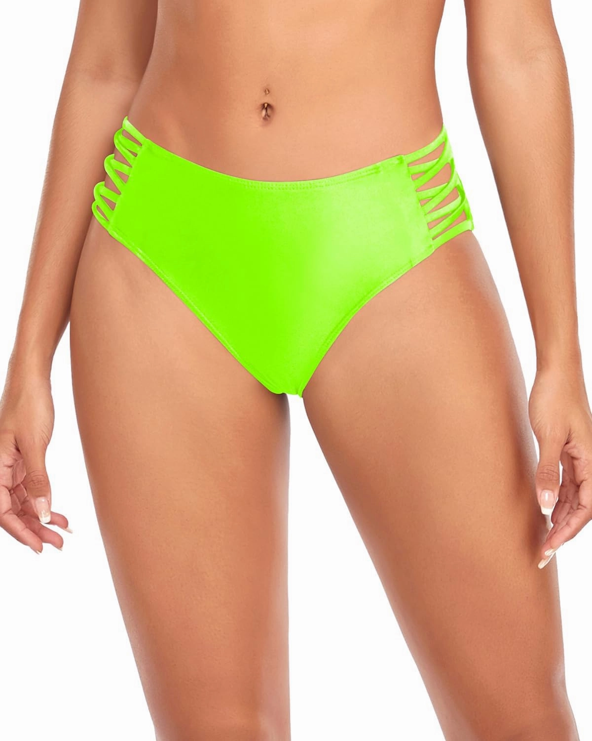 Zmart Strappy Bikini Bottoms - Women's Full Coverage Bathing Suit Mid Waist Swimsuit Bottom