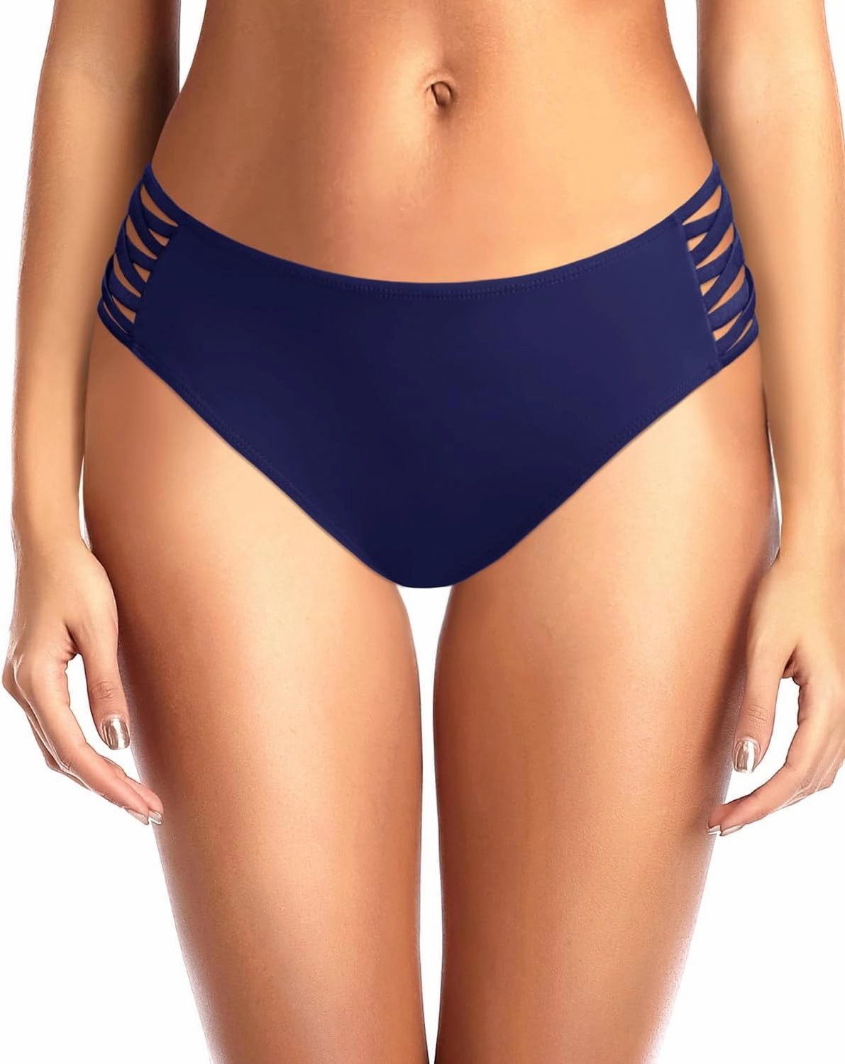 Zmart Strappy Bikini Bottoms - Women's Full Coverage Bathing Suit Mid Waist Swimsuit Bottom