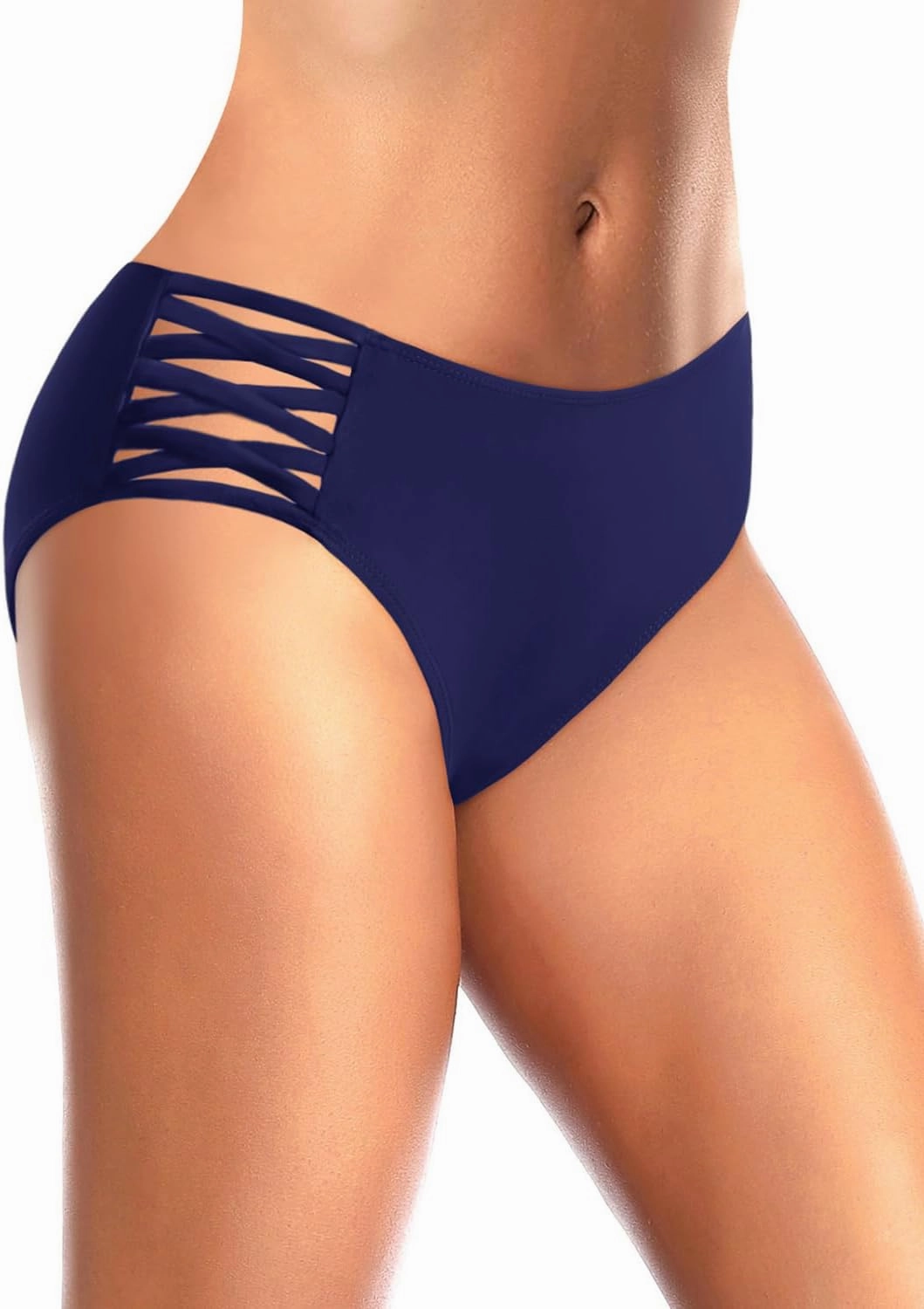 Zmart Strappy Bikini Bottoms - Women's Full Coverage Bathing Suit Mid Waist Swimsuit Bottom