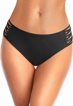Zmart Strappy Bikini Bottoms - Women's Full Coverage Bathing Suit Mid Waist Swimsuit Bottom
