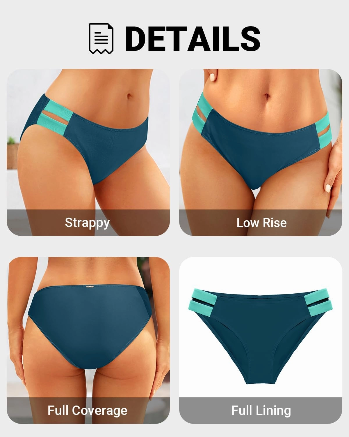 Zmart Strappy Low Rise Bikini Bottoms - Women Full Coverage Swim Bathing Suit Bottom Swimsuits Bottom