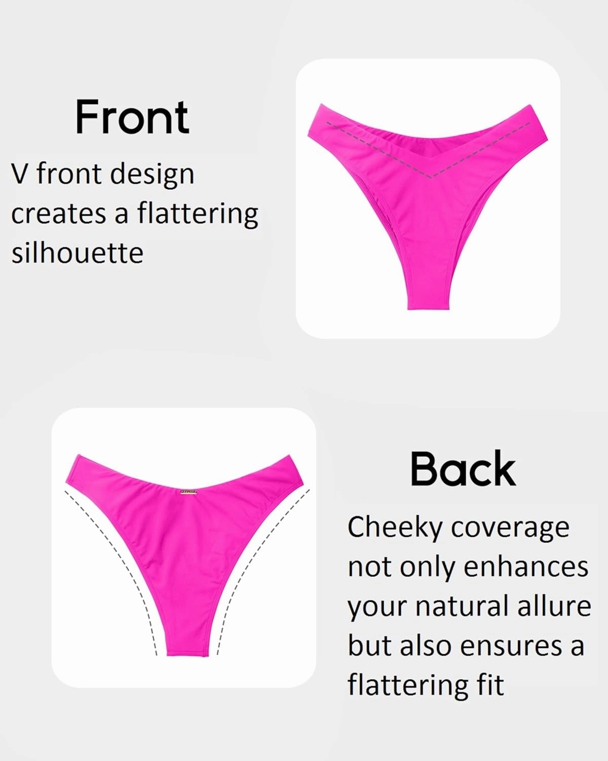 Zmart Women Cheeky Bikini Bottoms V Cut Swim Bottom High Cut Swimsuit Low Waist Low Rise Bathing Suit