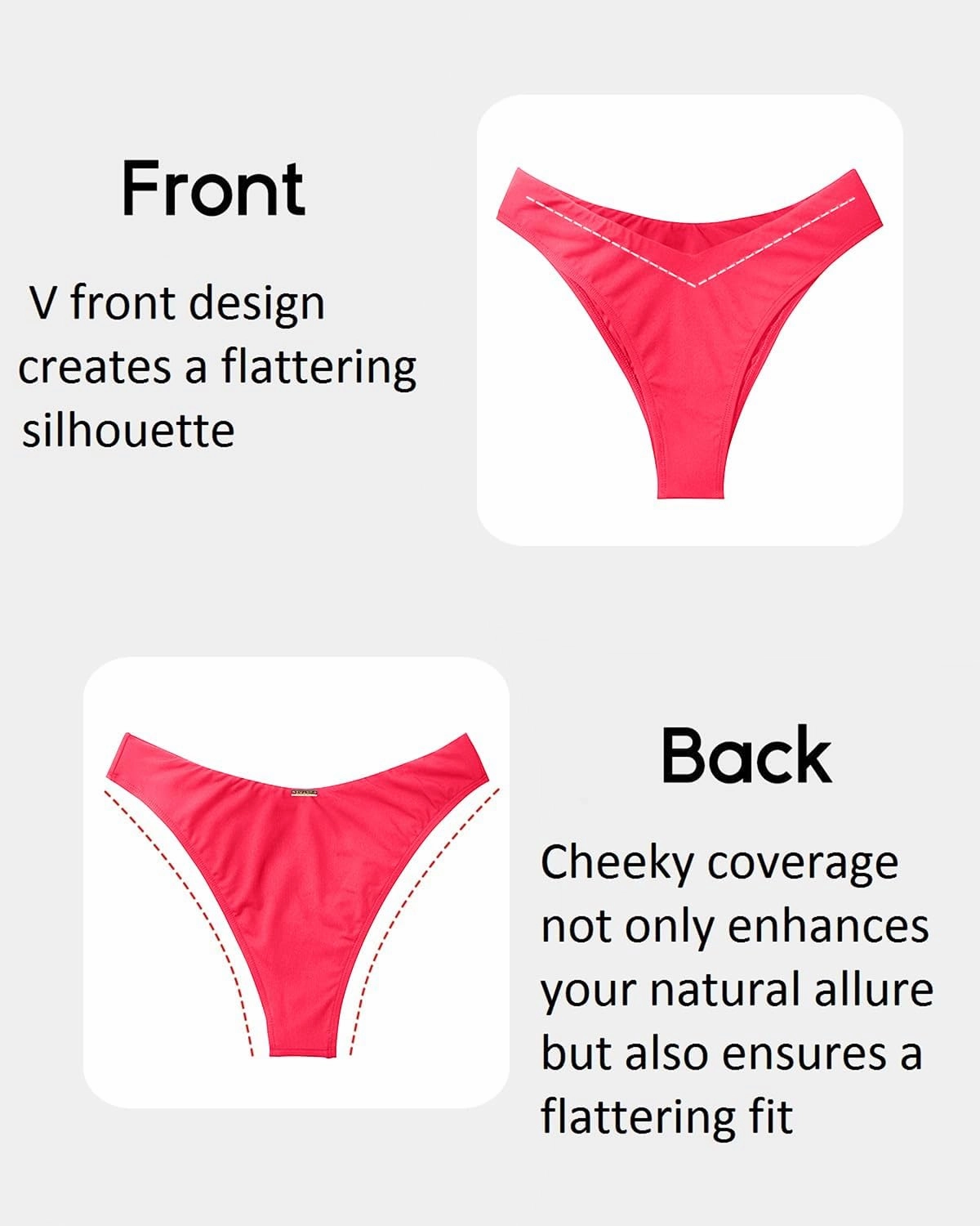 Zmart Women Cheeky Bikini Bottoms V Cut Swim Bottom High Cut Swimsuit Low Waist Low Rise Bathing Suit