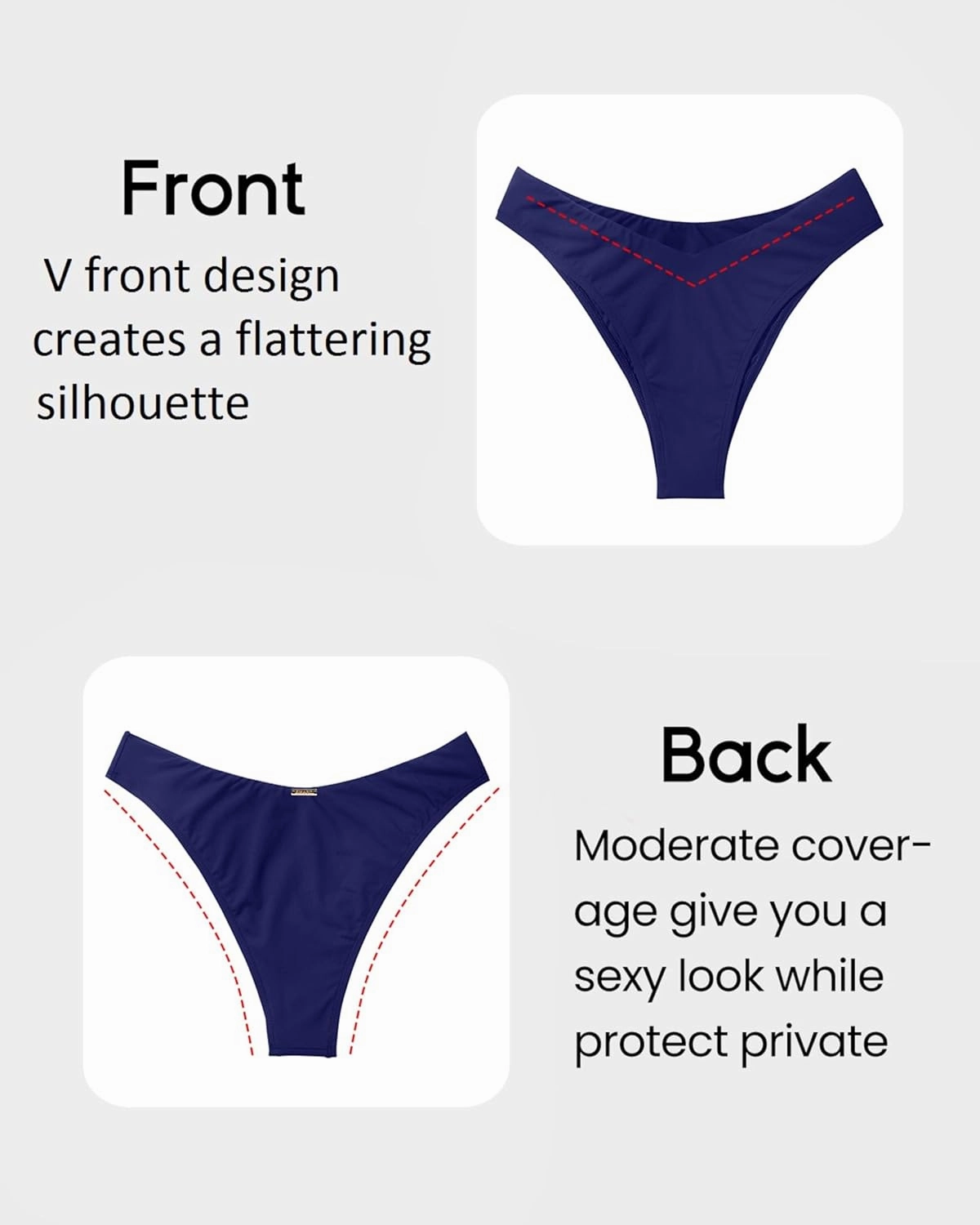 Zmart Women Cheeky Bikini Bottoms V Cut Swim Bottom High Cut Swimsuit Low Waist Low Rise Bathing Suit