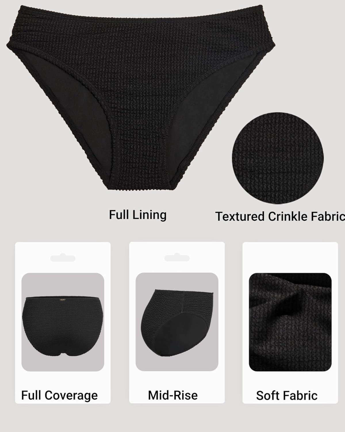 Zmart Women Full Coverage Bikini Bottoms - Mid Rise Bathing Suit Swim Bottom Swimsuit Swimwear