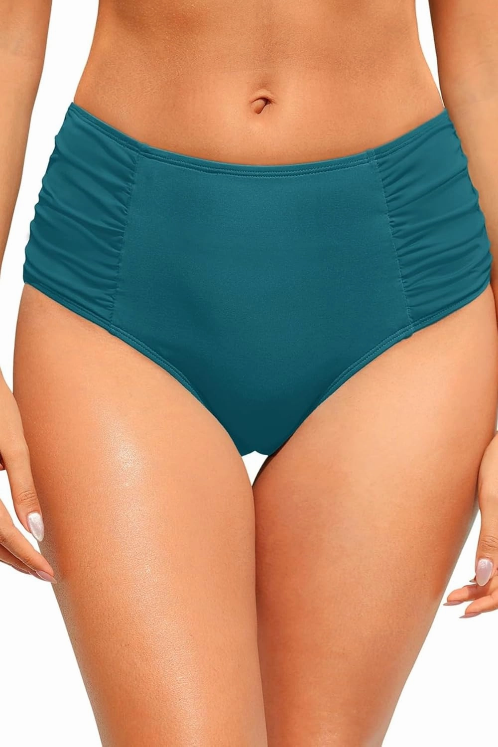 Zmart Women High Waist Bikini Bottoms - Full Coverage Ruched Bathing Suit Swim Bottom Swimsuits Swimwear