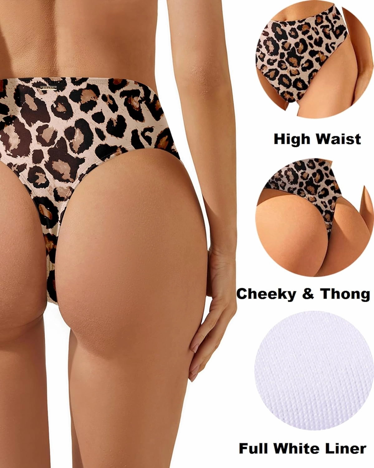 Zmart Women High Waist Thong Bikini Bottoms High Cut Swimsuit Bathing Suit Cheeky Brazilian Swimwear Bottom