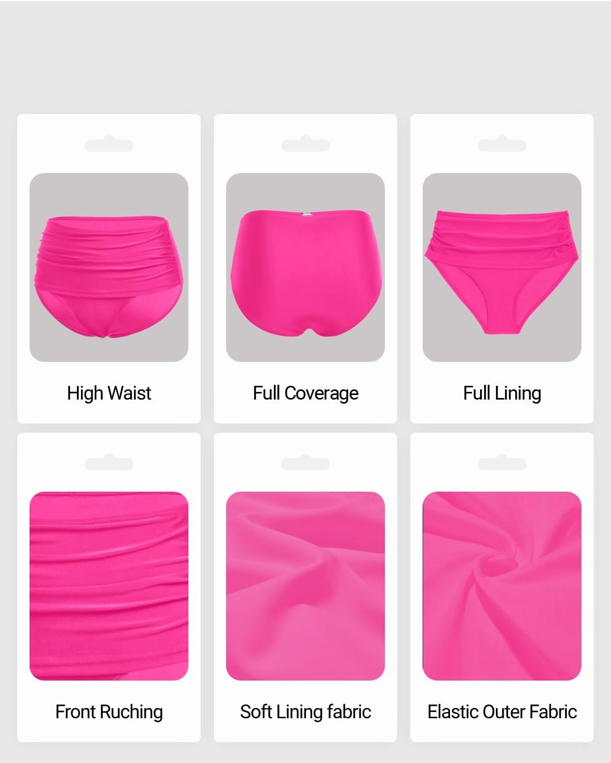 Zmart Women High Waisted Bikini Bottoms - Full Coverage Swim Bottom Ruched Tummy Control Bathing Suit Swimsuit 2025