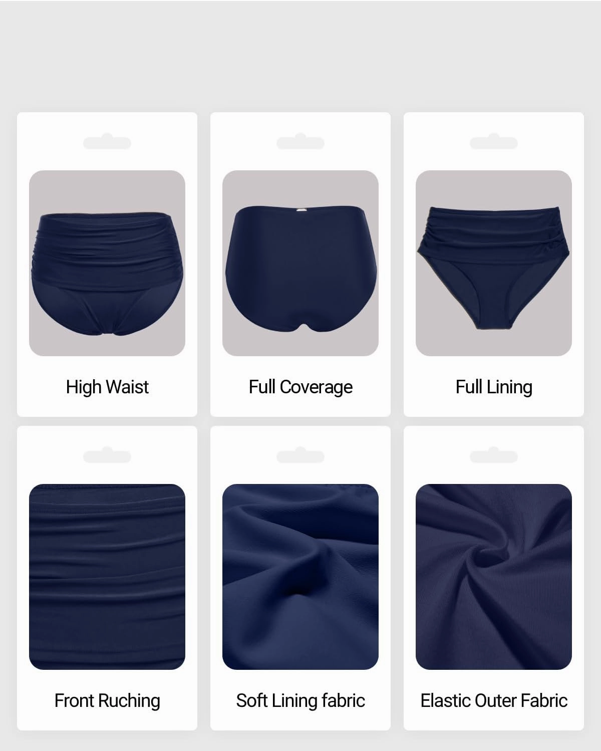 Zmart Women High Waisted Bikini Bottoms - Full Coverage Swim Bottom Ruched Tummy Control Bathing Suit Swimsuit 2025