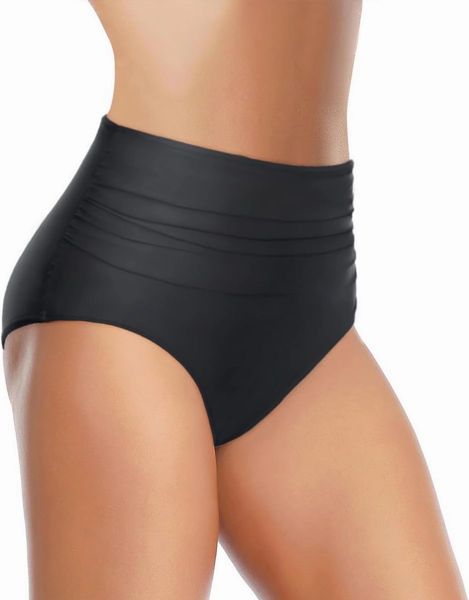 Zmart Women High Waisted Bikini Bottoms Tummy Control Full Coverage Swim Bottom Front Ruched Bathing Swimsuit