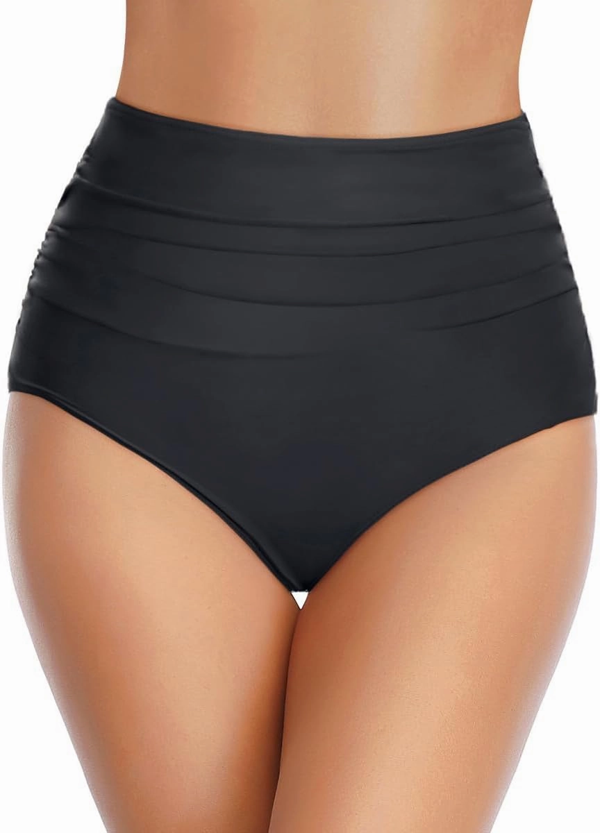 Zmart Women High Waisted Bikini Bottoms Tummy Control Full Coverage Swim Bottom Front Ruched Bathing Swimsuit