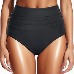 Zmart Women High Waisted Bikini Bottoms Tummy Control Full Coverage Swim Bottom Front Ruched Bathing Swimsuit