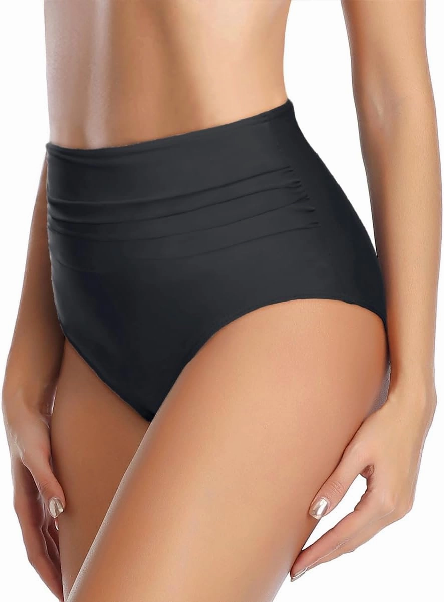 Zmart Women High Waisted Bikini Bottoms Tummy Control Full Coverage Swim Bottom Front Ruched Bathing Swimsuit