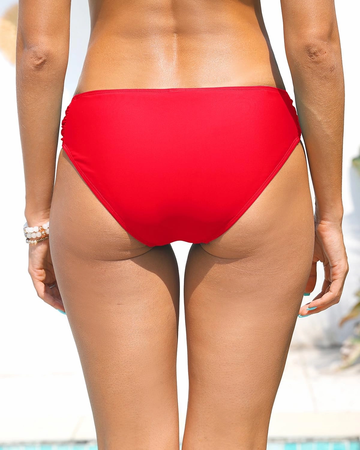 Zmart Women Low Rise Bikini Bottoms - Full Coverage Ruched Bathing Suit Swim Bottom Swimsuits Swimwear