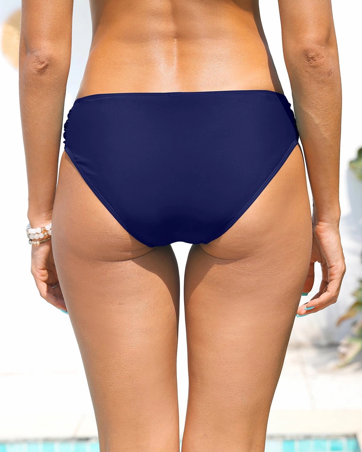 Zmart Women Low Rise Bikini Bottoms - Full Coverage Ruched Bathing Suit Swim Bottom Swimsuits Swimwear