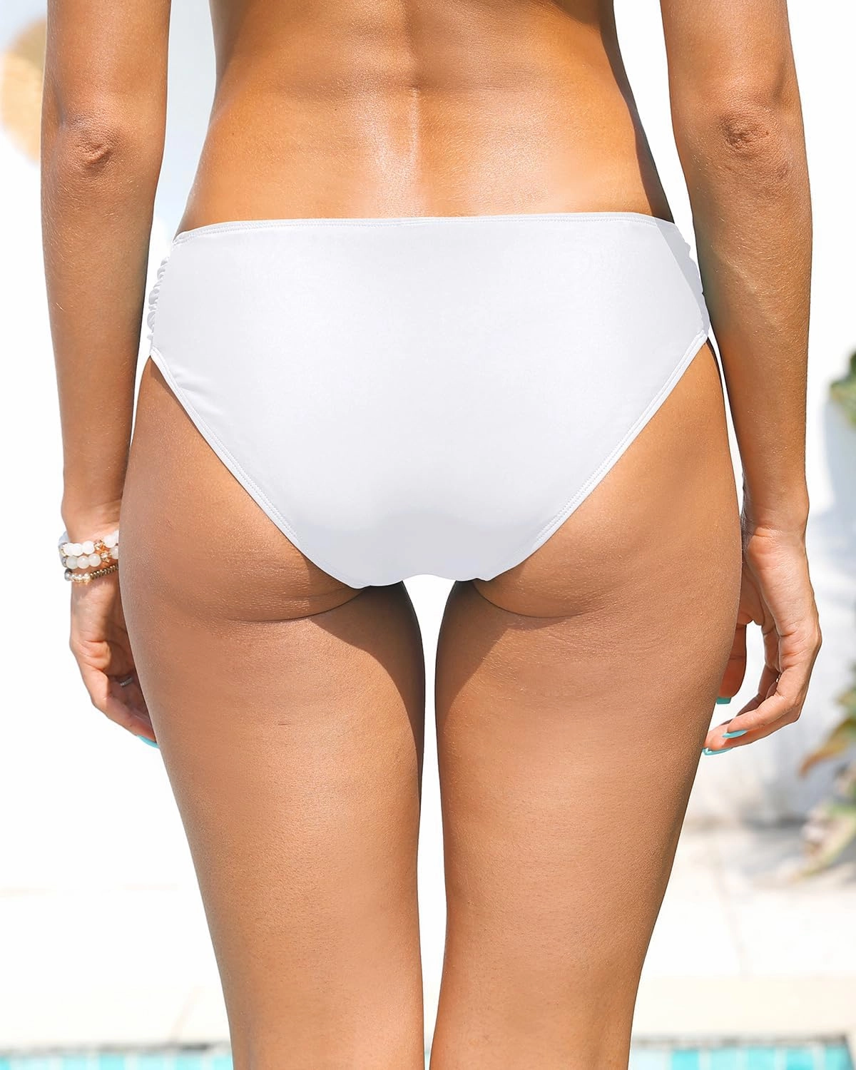 Zmart Women Low Rise Bikini Bottoms - Full Coverage Ruched Bathing Suit Swim Bottom Swimsuits Swimwear
