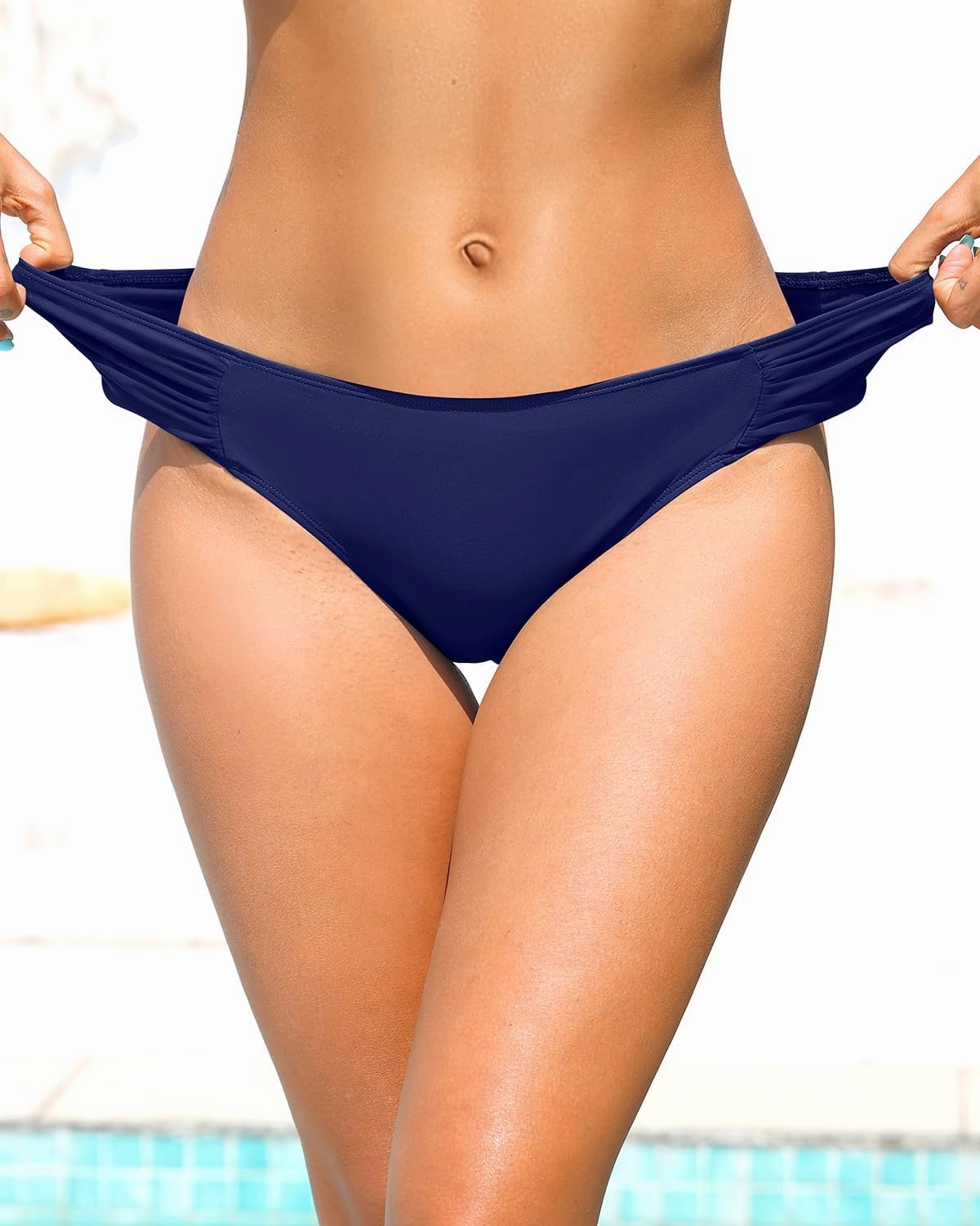 Zmart Women Low Rise Bikini Bottoms - Full Coverage Ruched Bathing Suit Swim Bottom Swimsuits Swimwear