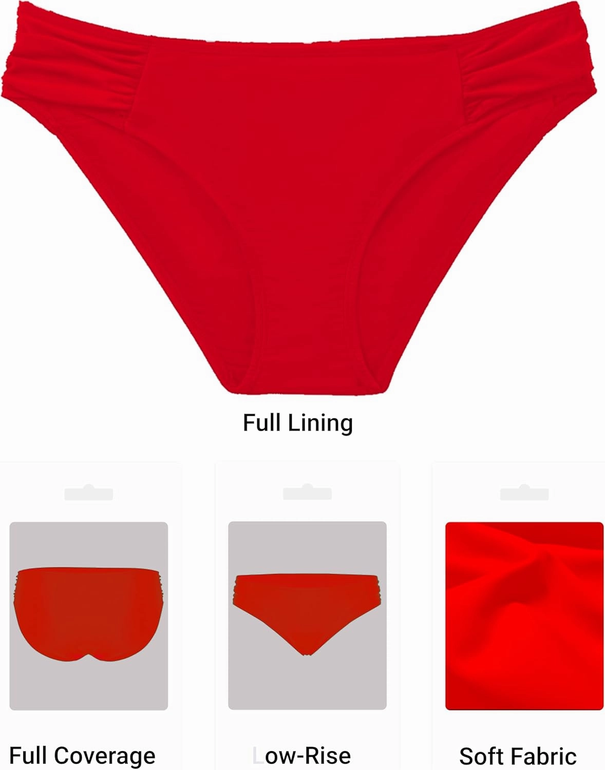 Zmart Women Low Rise Bikini Bottoms - Full Coverage Ruched Bathing Suit Swim Bottom Swimsuits Swimwear