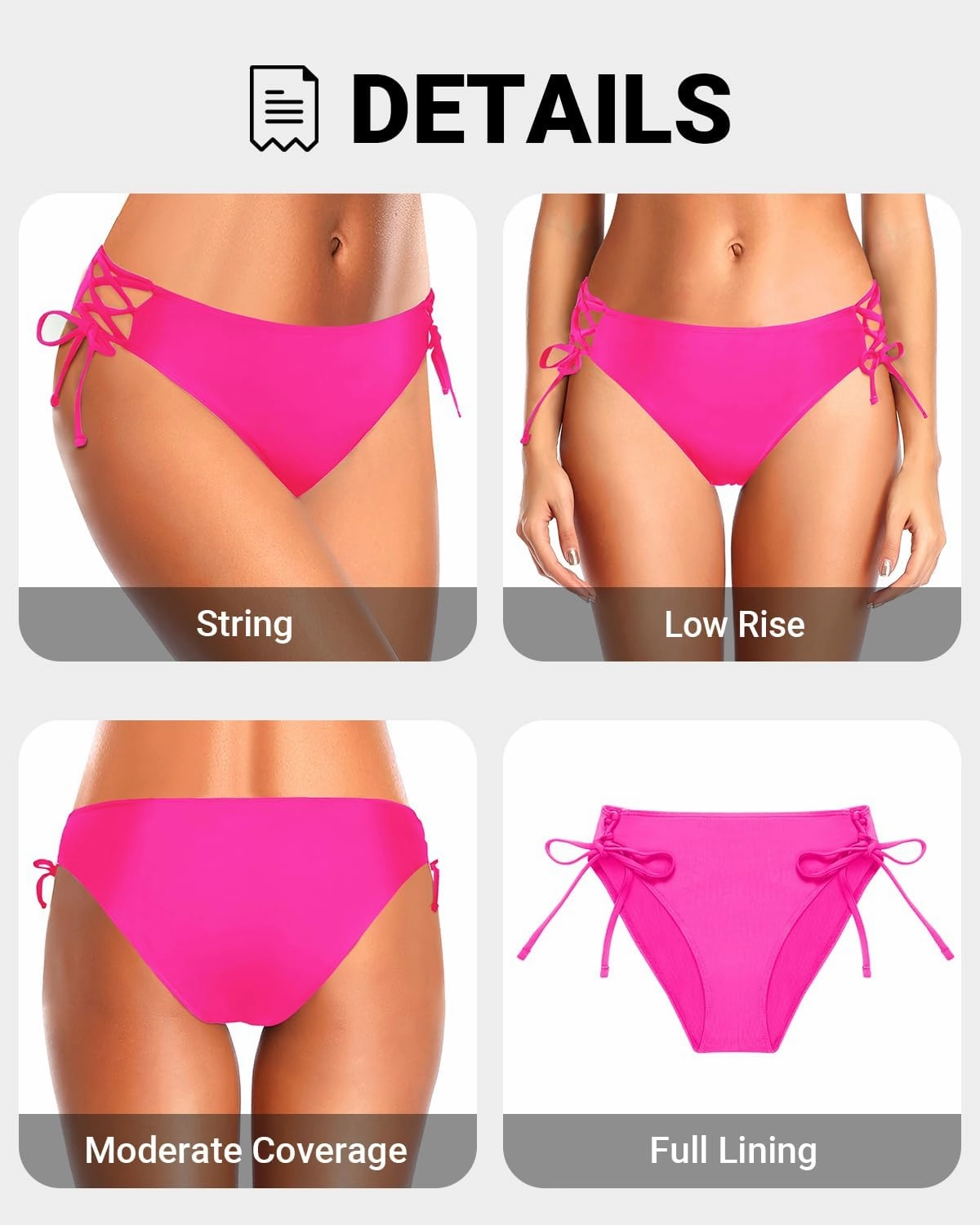 Zmart Women Low Waisted Bikini Bottoms - String Tie Side Bathing Suit Moderate Coverage Swim Bottom