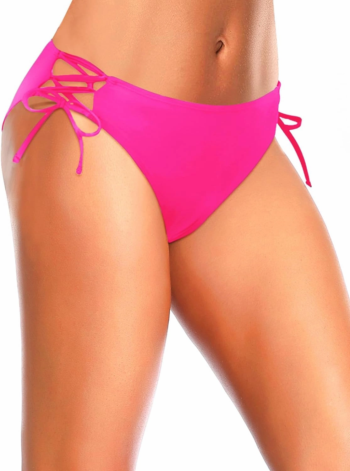 Zmart Women Low Waisted Bikini Bottoms - String Tie Side Bathing Suit Moderate Coverage Swim Bottom