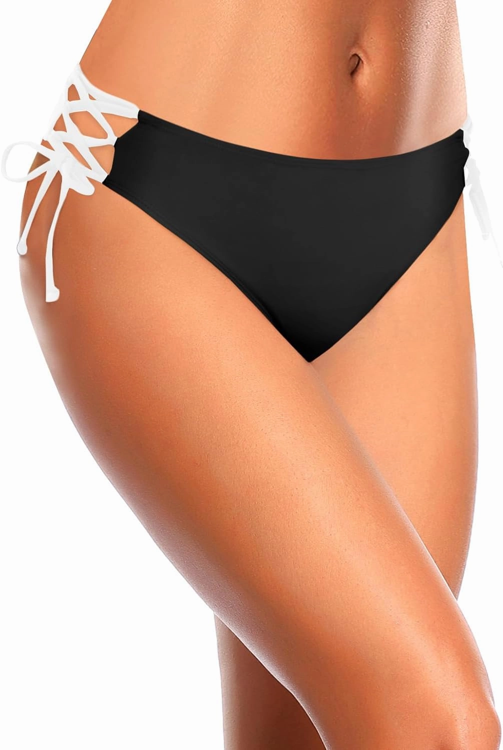 Zmart Women Low Waisted Bikini Bottoms - String Tie Side Bathing Suit Moderate Coverage Swim Bottom
