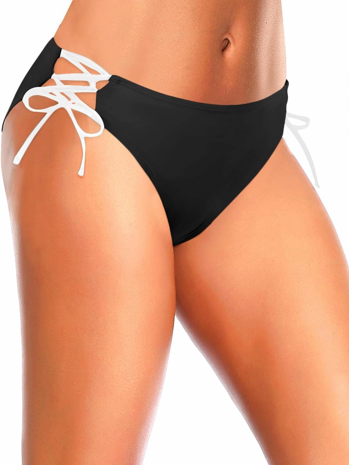 Zmart Women Low Waisted Bikini Bottoms - String Tie Side Bathing Suit Moderate Coverage Swim Bottom