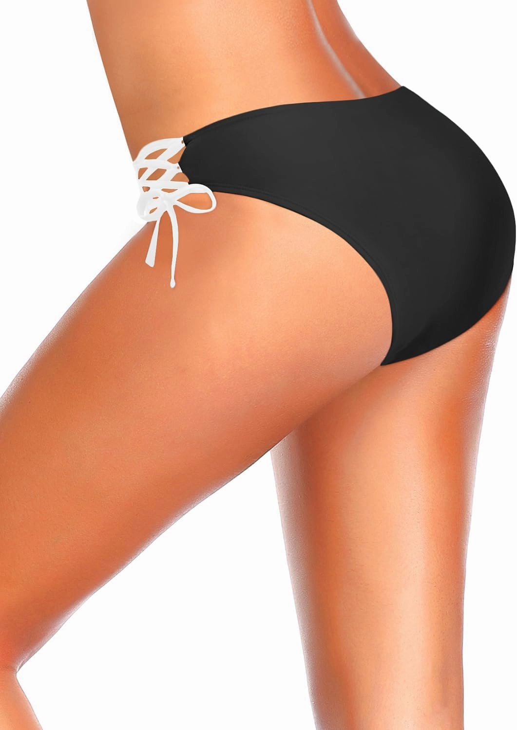 Zmart Women Low Waisted Bikini Bottoms - String Tie Side Bathing Suit Moderate Coverage Swim Bottom