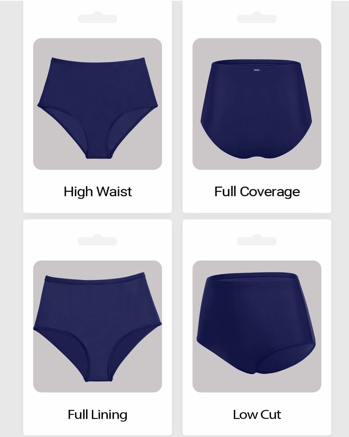 Zmart Women's High Waisted Bikini Bottom - Full Coverage Tummy Control Swimsuit Bathing Suit Swim Bottoms