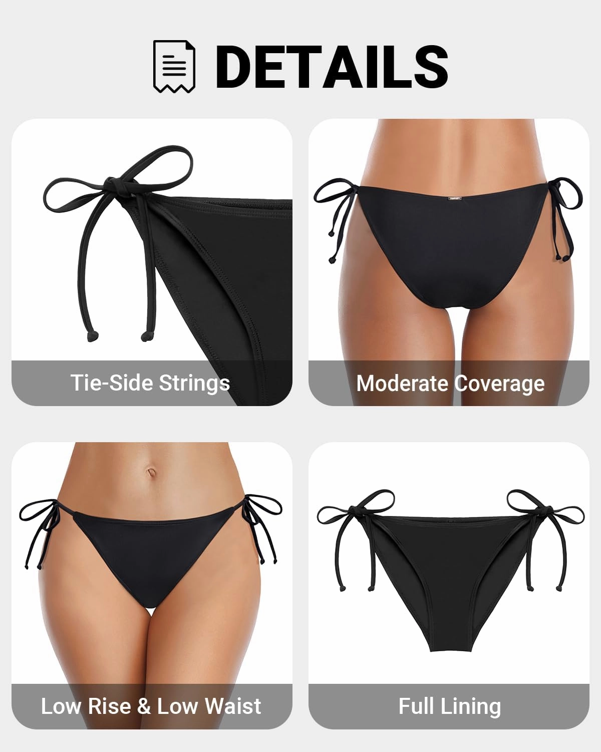 Zmart Women's String Tie Side Bikini Bottoms Cheeky Bathing Suit Bottom Low Waisted Swim Bottom