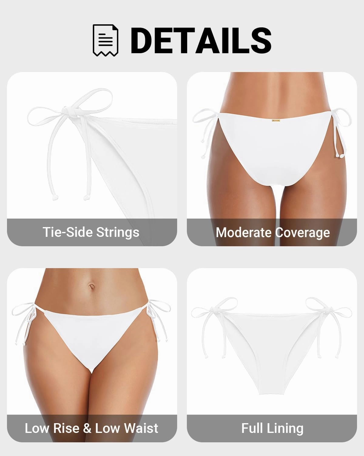 Zmart Women's String Tie Side Bikini Bottoms Cheeky Bathing Suit Bottom Low Waisted Swim Bottom